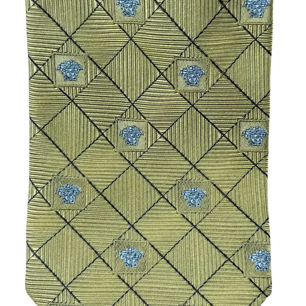 VERSACE 100% Silk Neck‎ Tie Gold Geometric Medusa Head Logo 90s Vintage 59L
